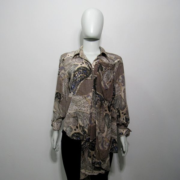 Blusa manga longa, Achadinhos MBB, Tamanho P, Comprimento 60 cm, 100% SEDA