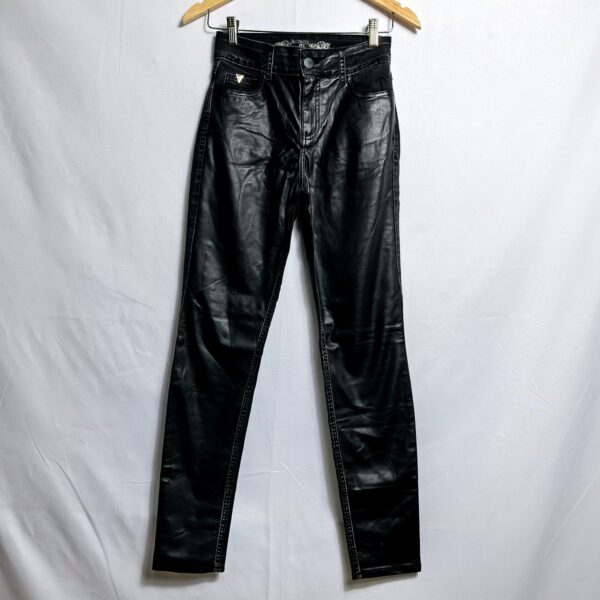 Calça Sarja, Colcci, Tamanho 34, Comprimento 100 cm, com partes em couro, Usado